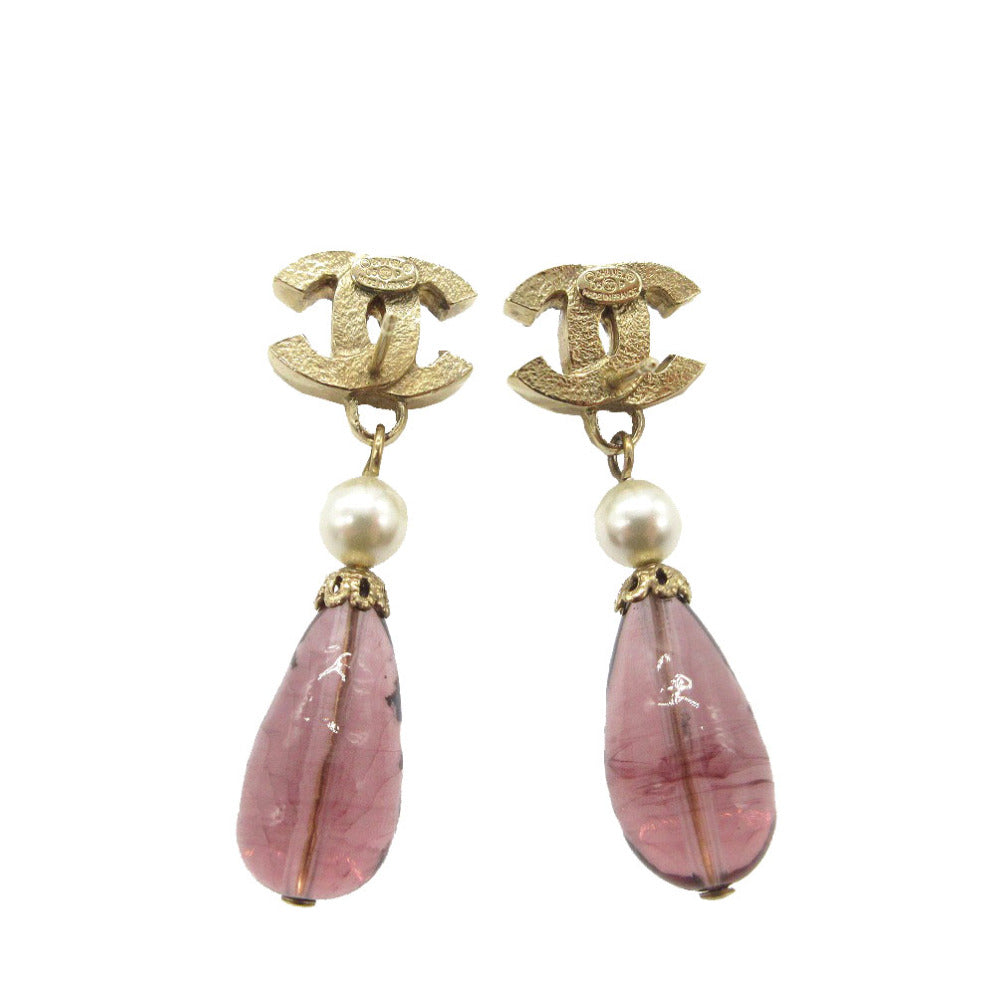 Chanel Pierce Fake pearls stones COCO Mark Gold Jewelry
