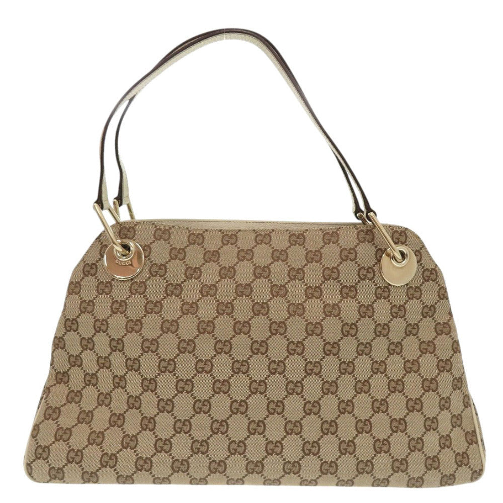 Gucci GG Leather Canvas Beige Tote Bag