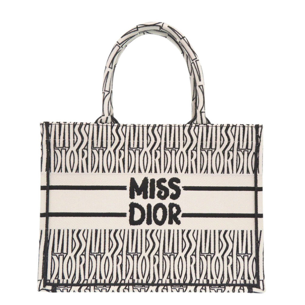 Dior Christian Handbag Book Tote In Embroidery Women(Unisex) Canvas White Tote Bag