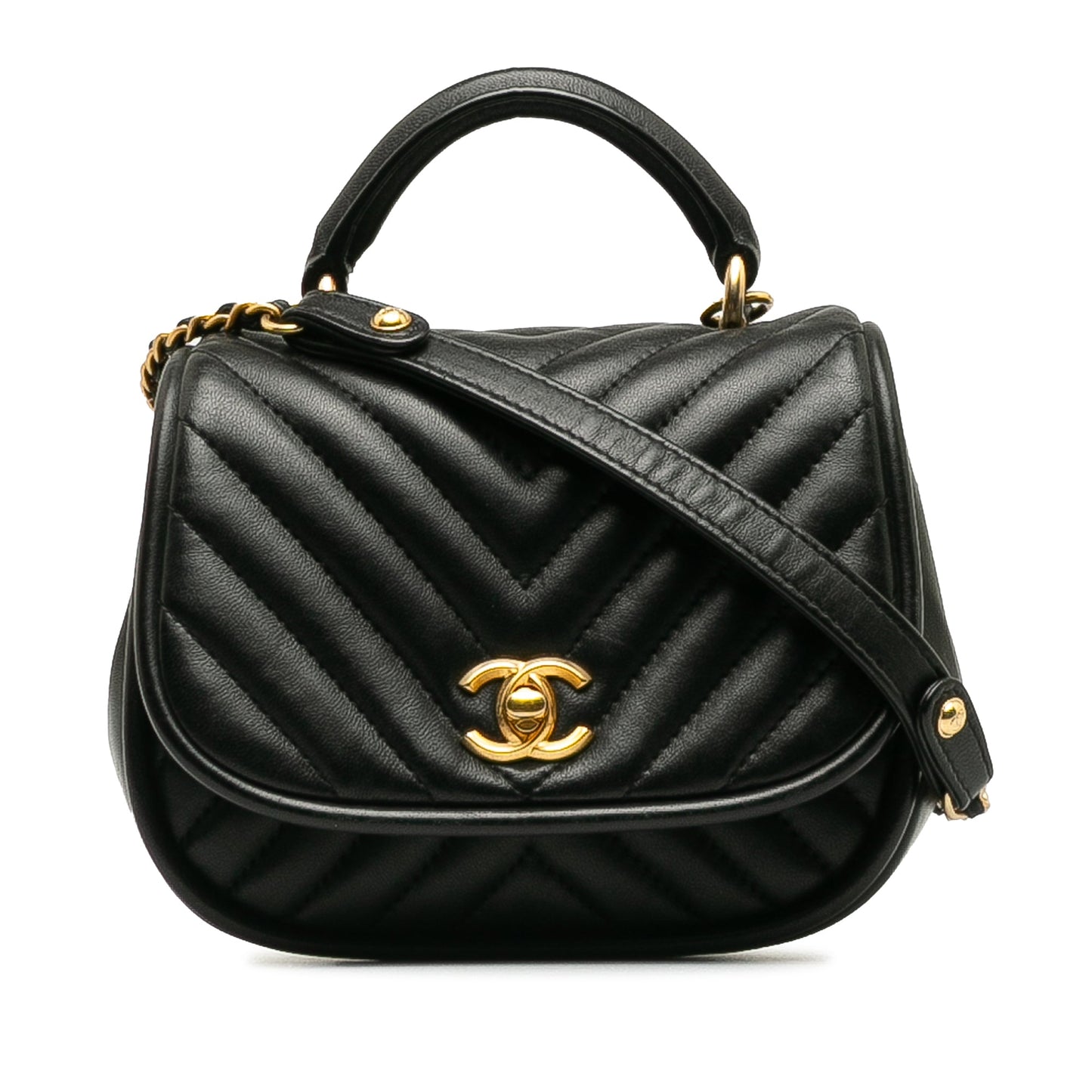 CHANEL Mini Reverse Quilted Chevron Lambskin Round Satchel