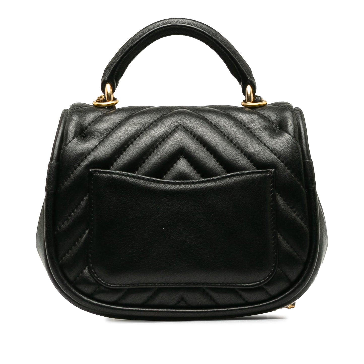 CHANEL Mini Reverse Quilted Chevron Lambskin Round Satchel