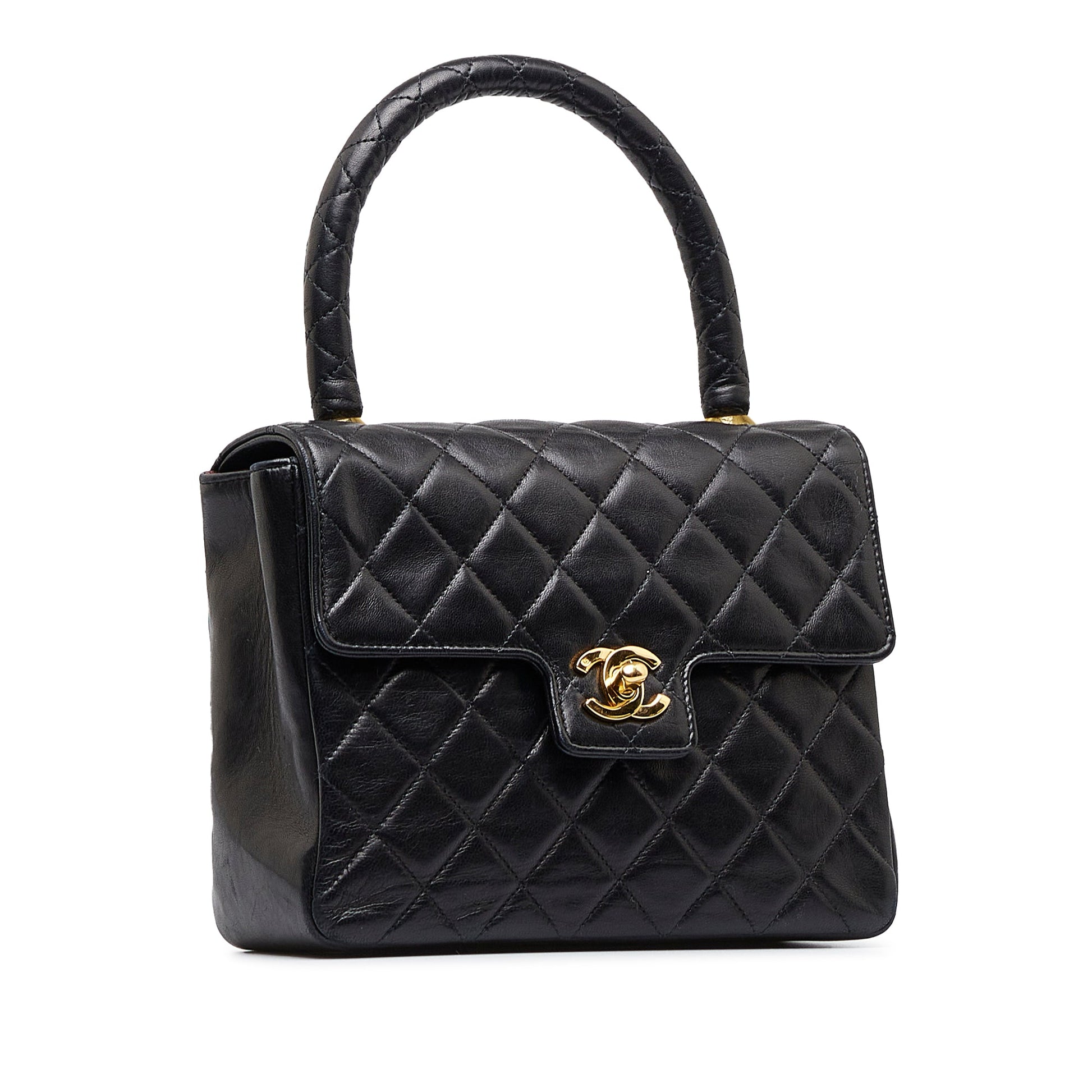 Black Chanel Small Lambskin Kelly Top Handle Bag