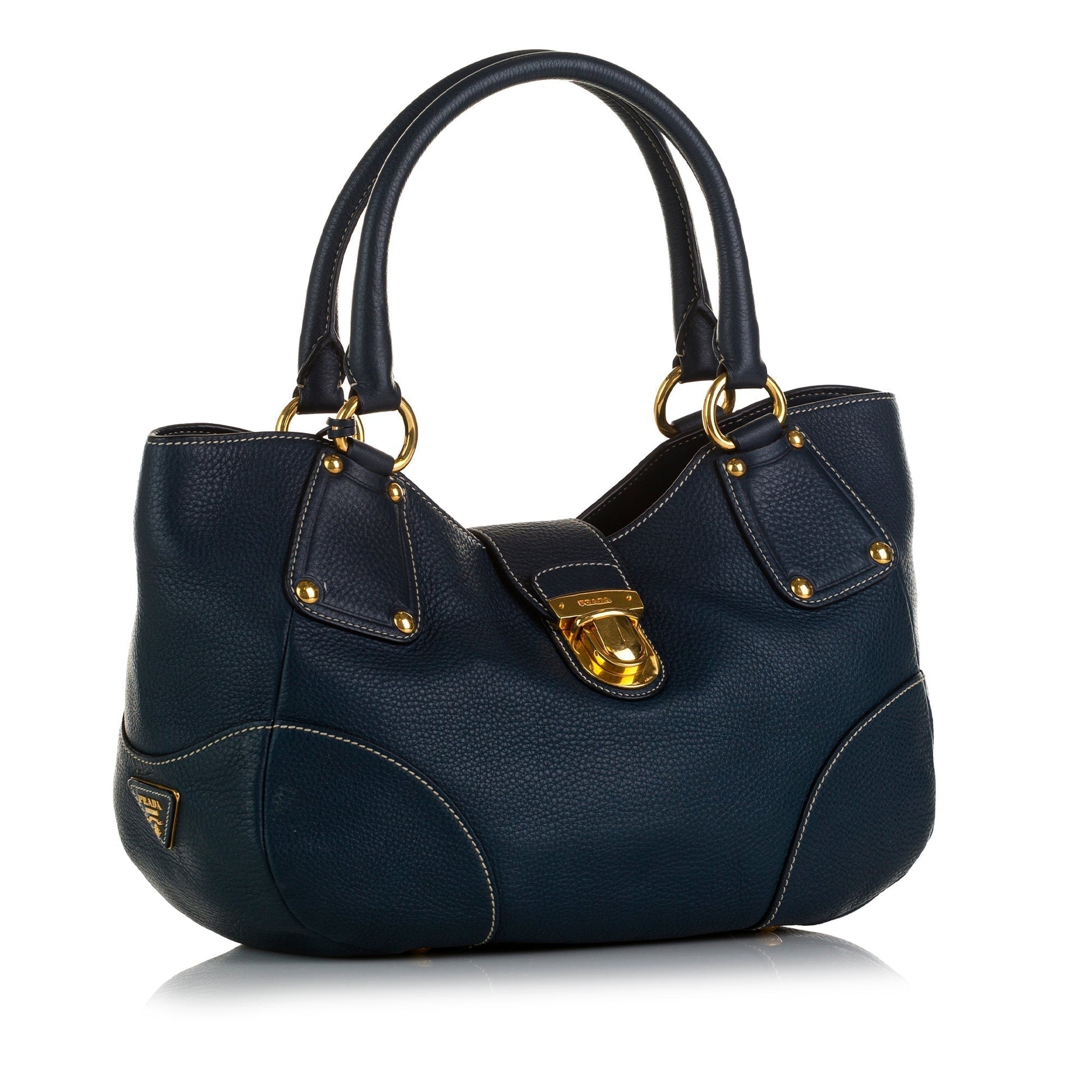 Prada Handbag Daino Vitello Blue Travel Bag