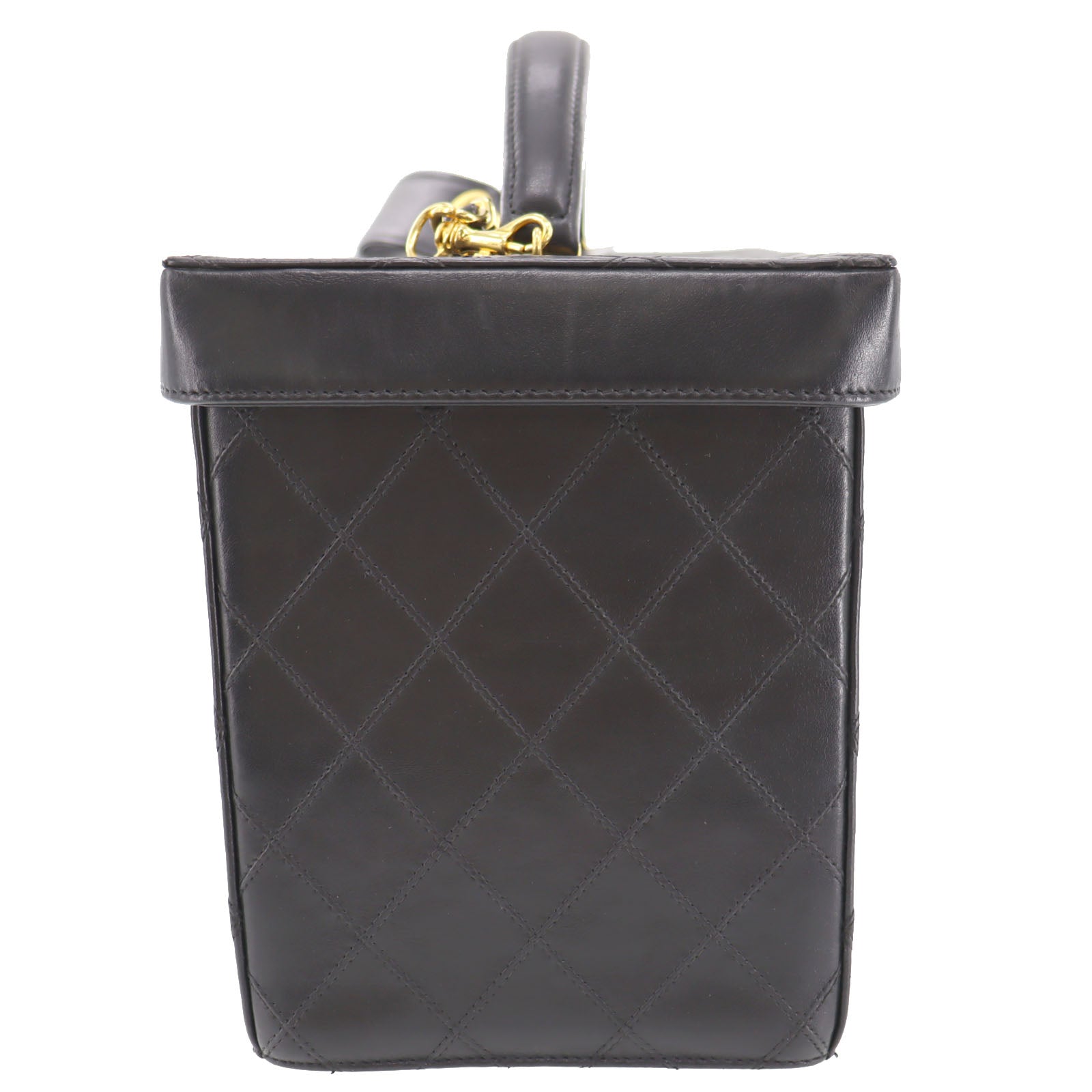 CHANEL Bicolore Handbag Vanity Black Lambskin Leather #AH589