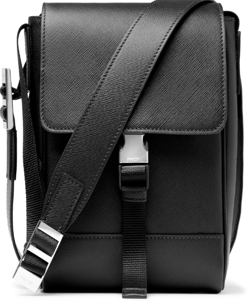 Prada Shoulder Bag Leather Saffiano Black Bag Black 1