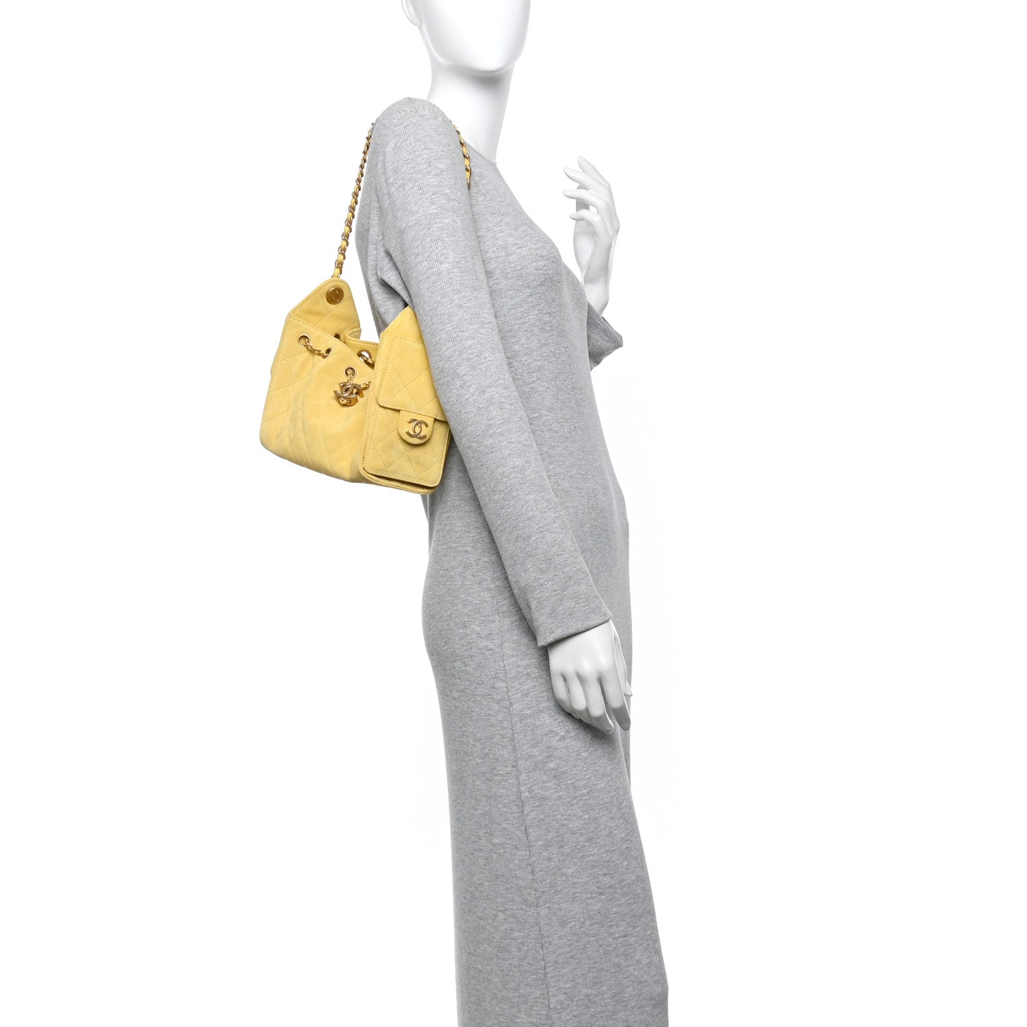 Chanel Suede Quilted Mini 25 Handbag Yellow