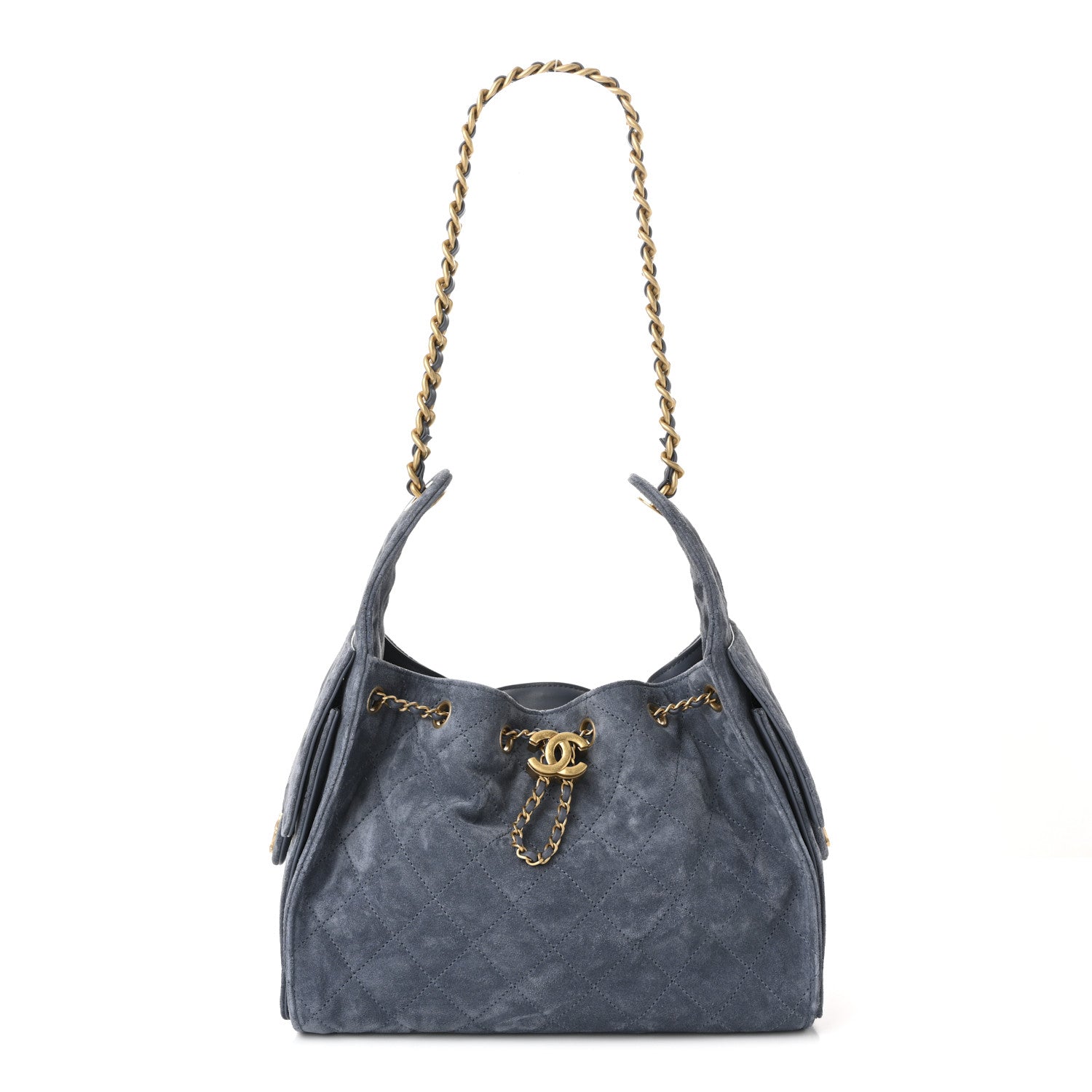 Suede Quilted Small Chanel 25 Handbag Blue 4