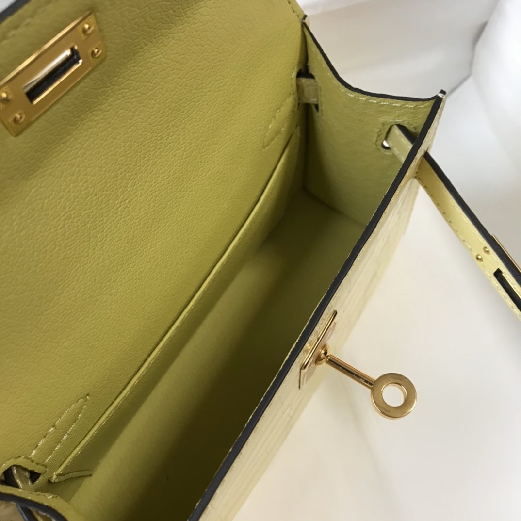 Top Quality Kelly Embossed Patent Matte Yellow Gold Mini Shoulder Bag