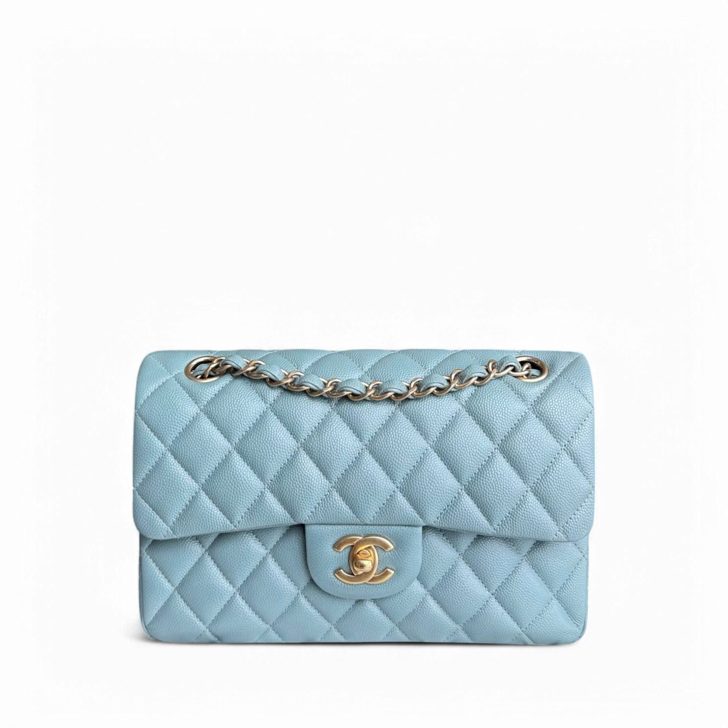 Chanel Classic Flap Small - Caviar 23CM Quilted Light Baby Blue Gold Hardware Series 25