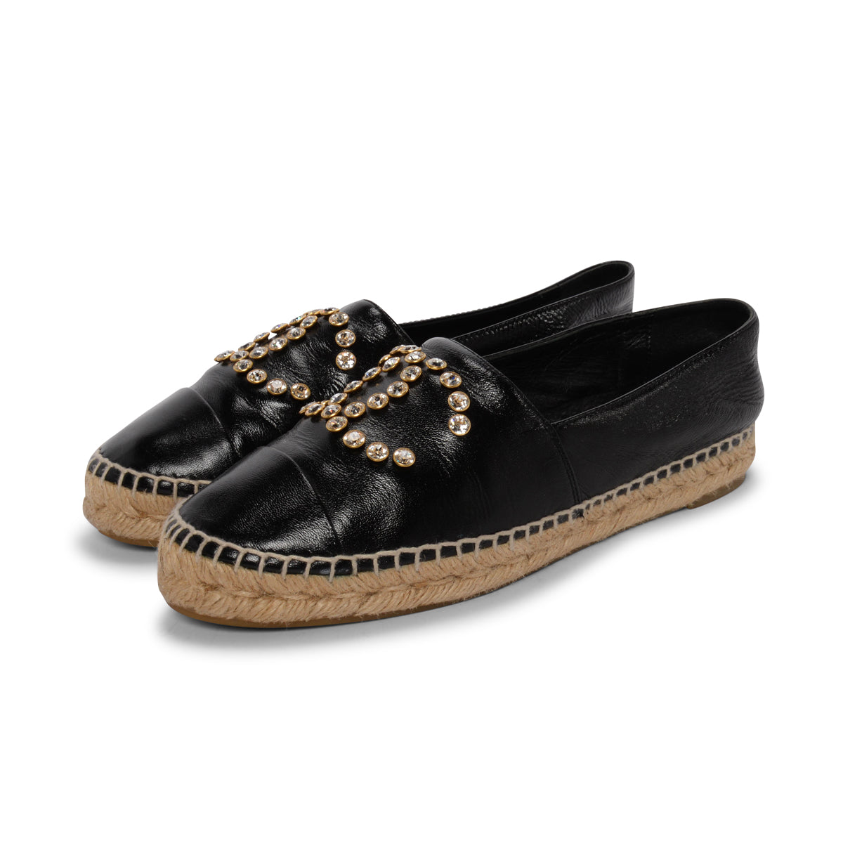 Chanel Black Lambskin Crystal Cc Espadrilles 38 Bag