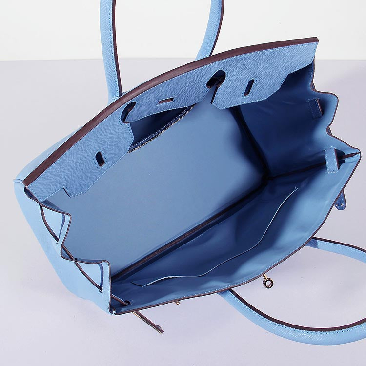 Hermes Luxury Cm Birkin Bag Epsom Light Leather Blue Travel Bag