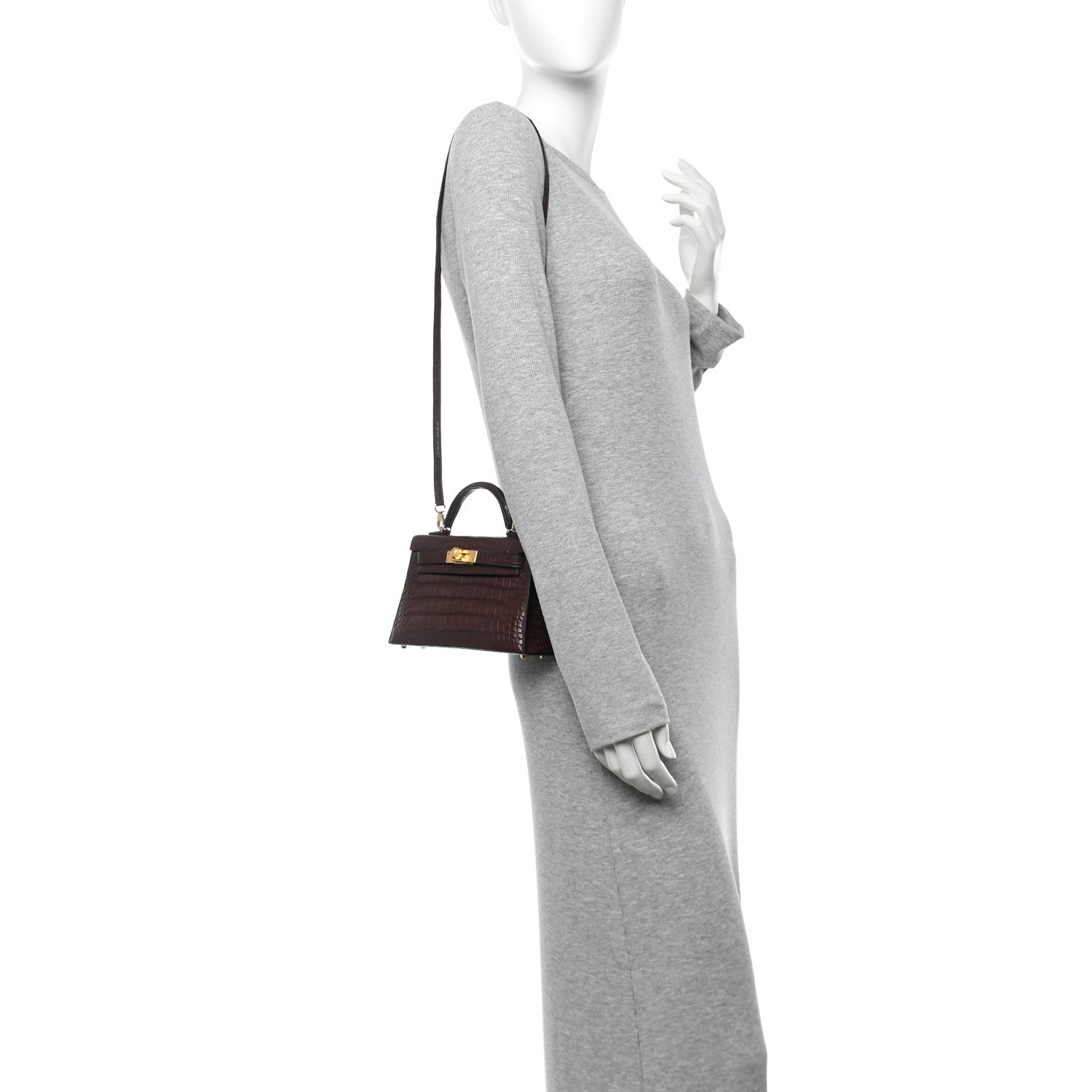 Hermes Matte Alligator Kelly Sellier Havane Handbag Mini Travel Bag