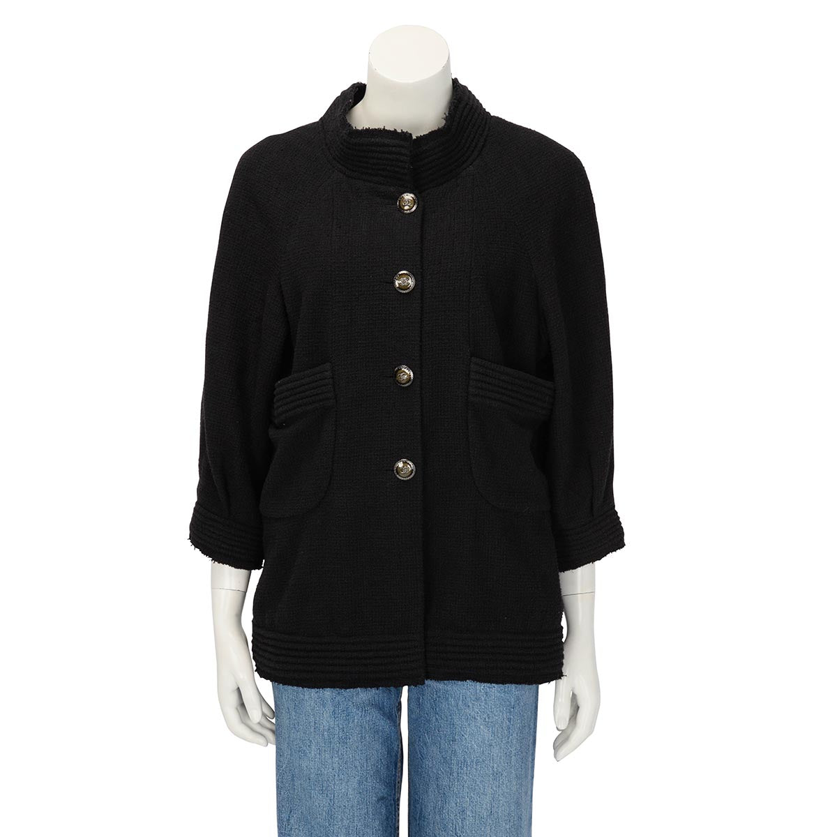 Chanel Black Cotton Boucle Patch Pocket Jacket Fr 48