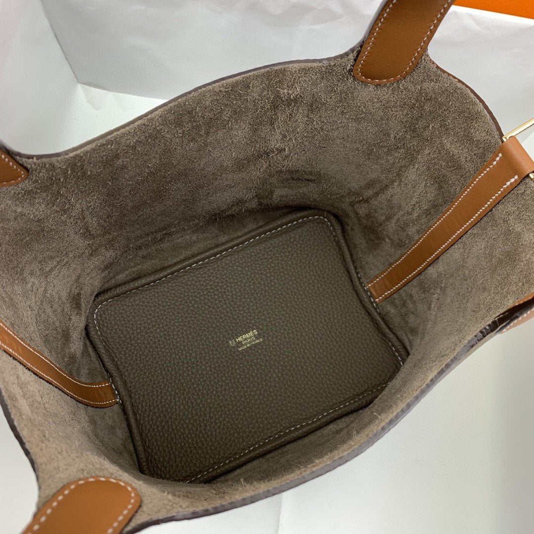 Top Quality Picotin Lock Bag Etoupe With Brown Gold Travel Bag