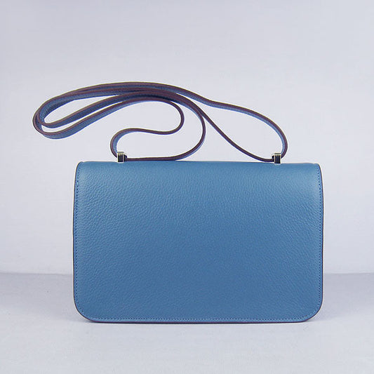 Hermes Luxury Calf Message Bag H Golden Leather Blue Travel Bag