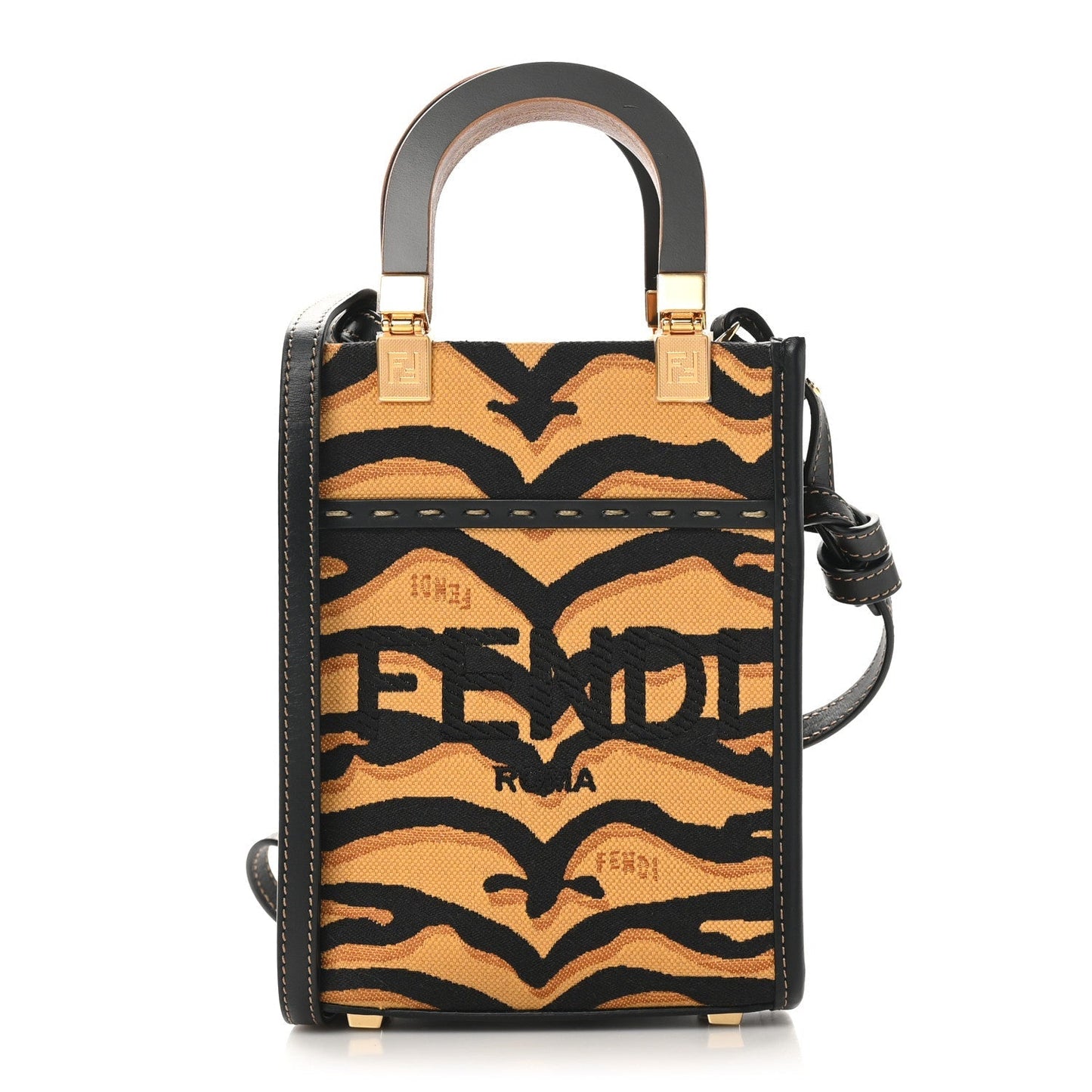 Fendi Tote Bag King Chinese New Year Tiger Embroidered Leather Canvas Vitello Crossbody Bag