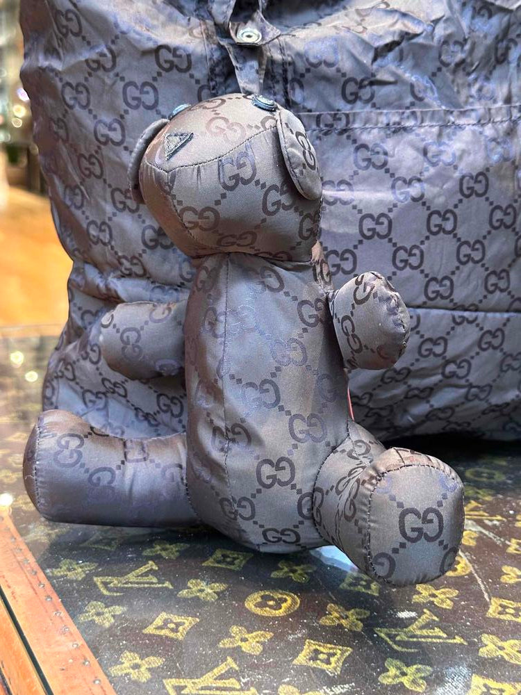 Gucci Brown GG Packable Nylon Tote w/ Bear