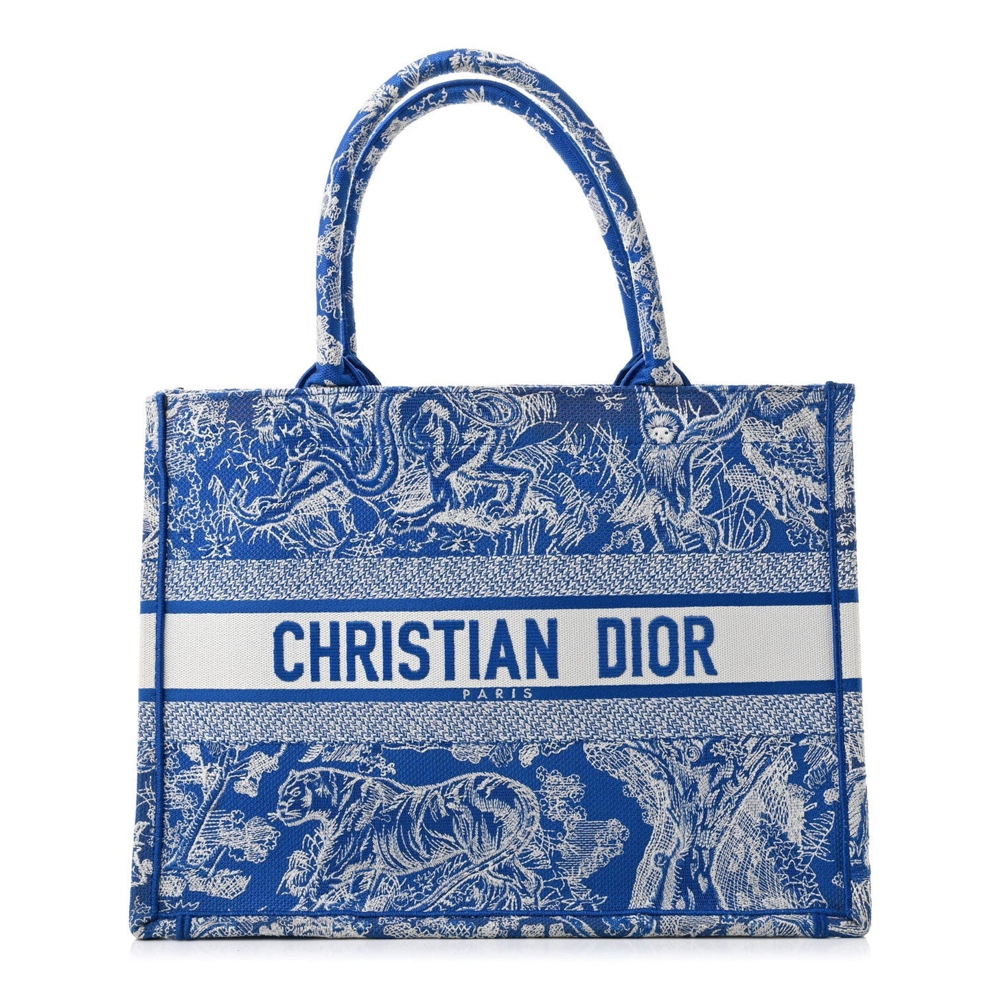 Dior Handbag Christian iviera Toile De Jouy Book Tote Canvas Blue Medium Tote Bag