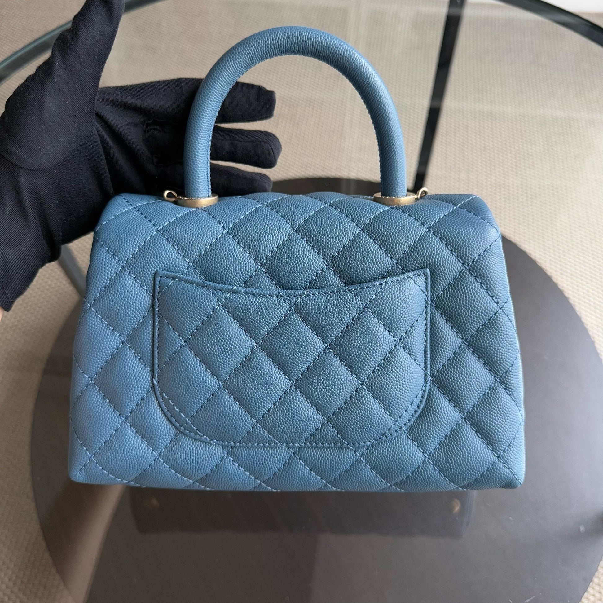 Chanel Coco Handle Small - Caviar Quilted Blue Gold Hardware Series 25