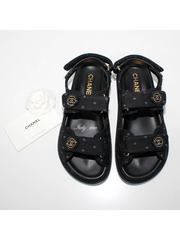 Printed Denim VelcroSandals Black Chanel