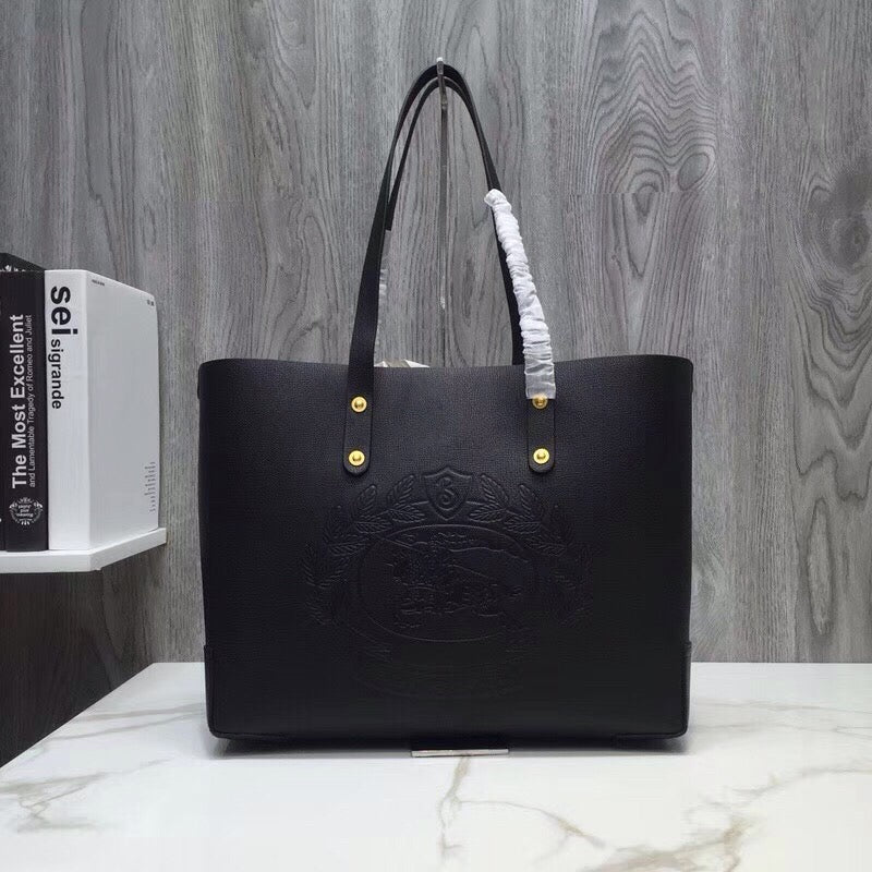 Top Quality Embossed Crest Tote For Women Black Small Tote Bag