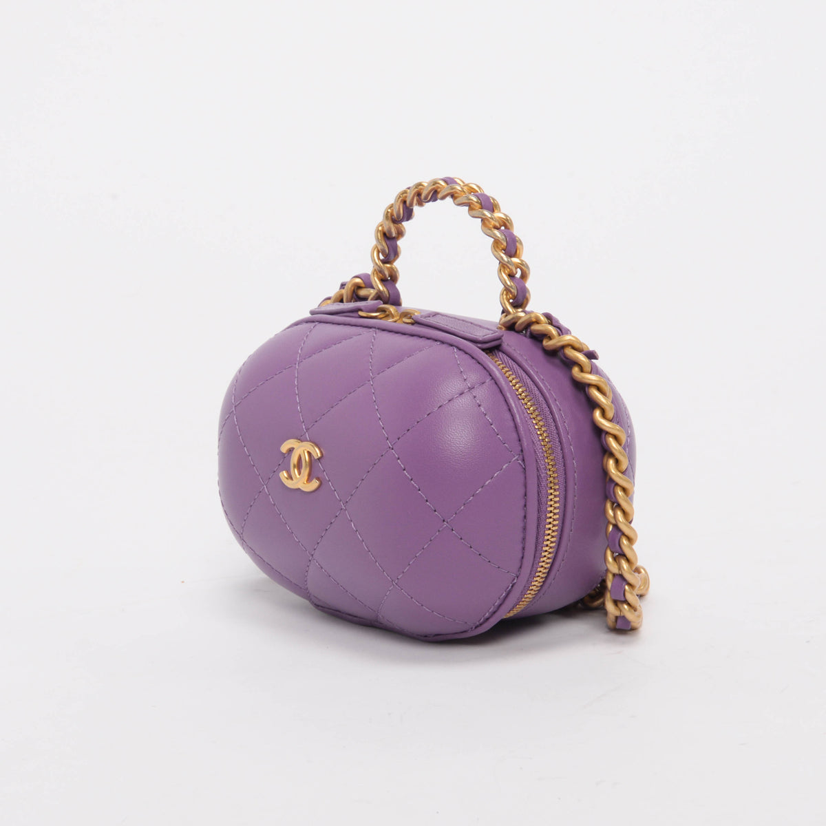 Chanel Purple Quilted Lambskin Cc Bubble Vanity Case Bag