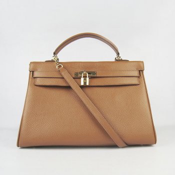 Hermes Luxury Kelly Cm Togo Handbag Light Coffee Leather Gold Travel Bag