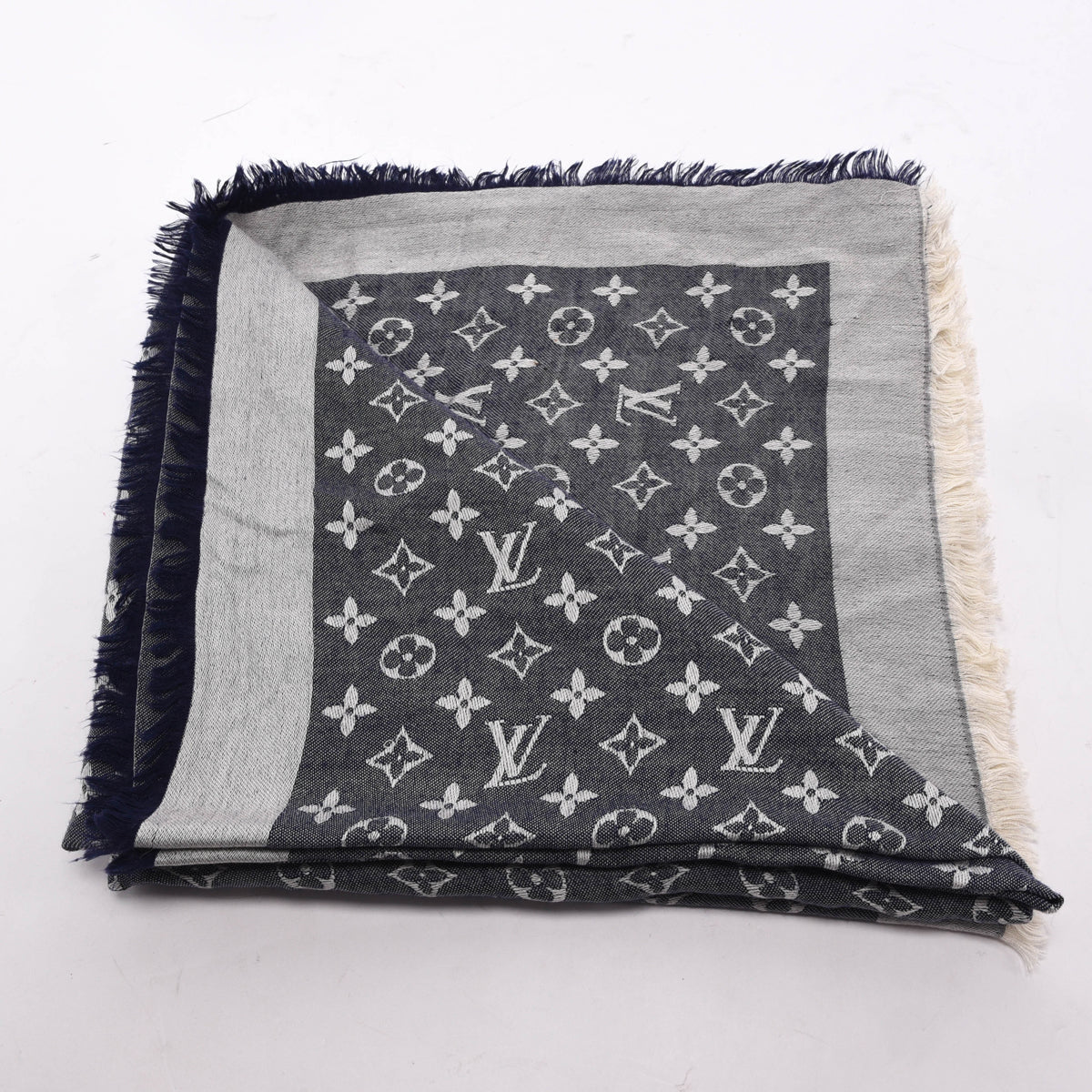 Louis Vuitton Denim Monogram Classic Fringed Shawl