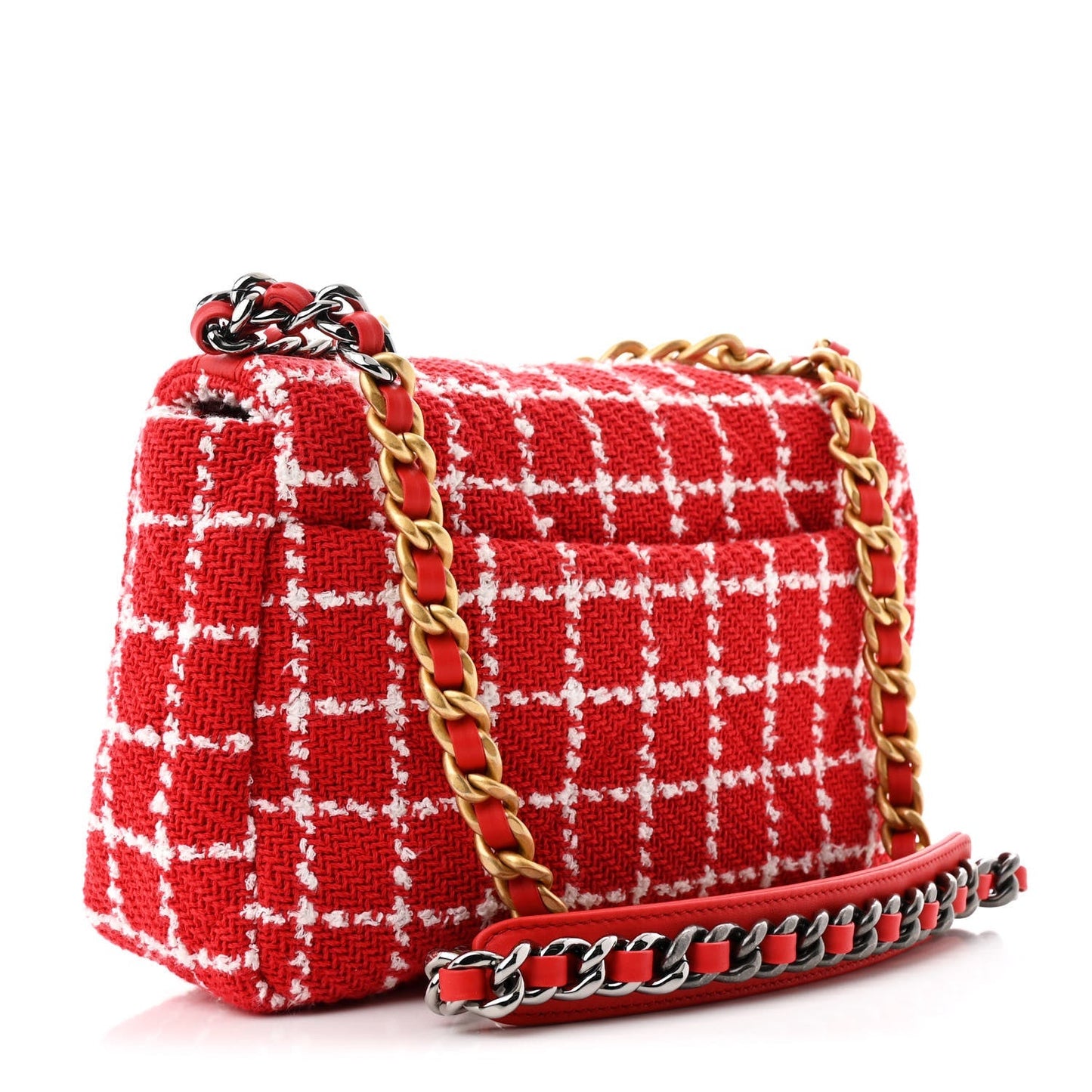Chanel Tweed Quilted Medium 19 Flap Red White Bag