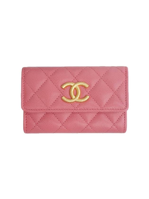 Gold Hardware CC Logo Calfskin Flap Half Wallet Pink Chanel