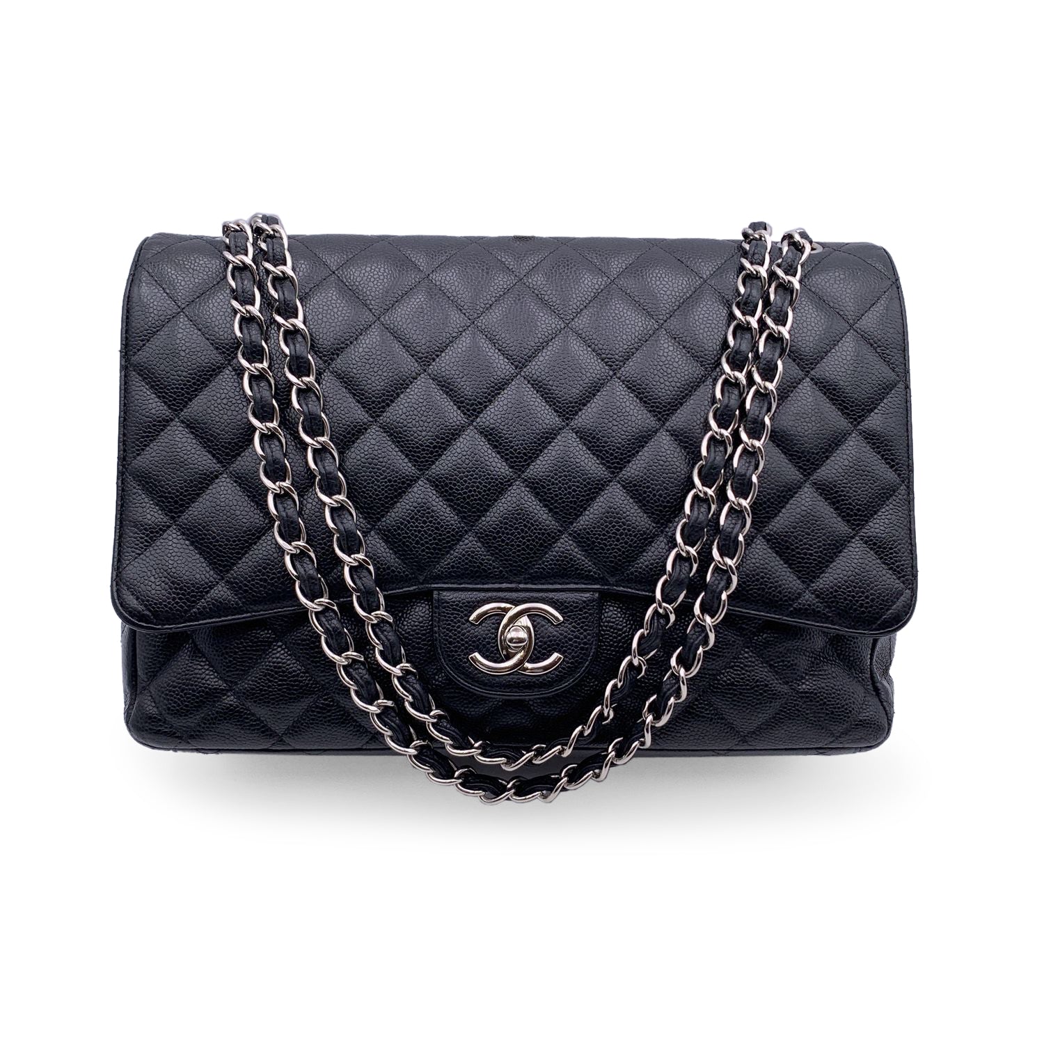 Chanel Black Quilted Caviar Maxi Timeless Classic . Double New Bag