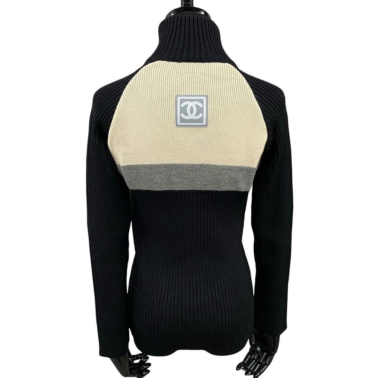 Chanel knit wool COCO Mark zip-up 38 Black Handbag