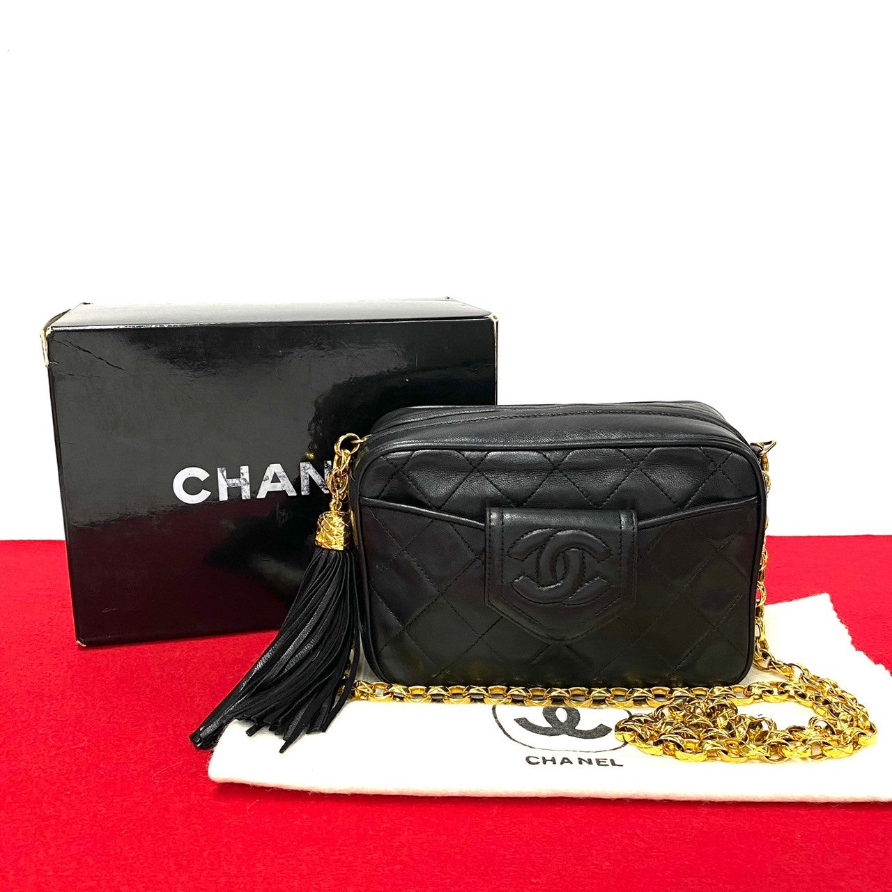 Chanel lambskin Matrasse Black Shoulder Bag