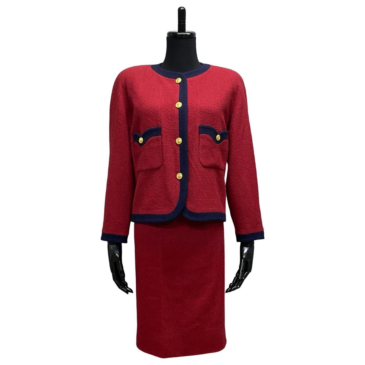 Chanel setup Wool Silk COCO Mark button Red Handbag