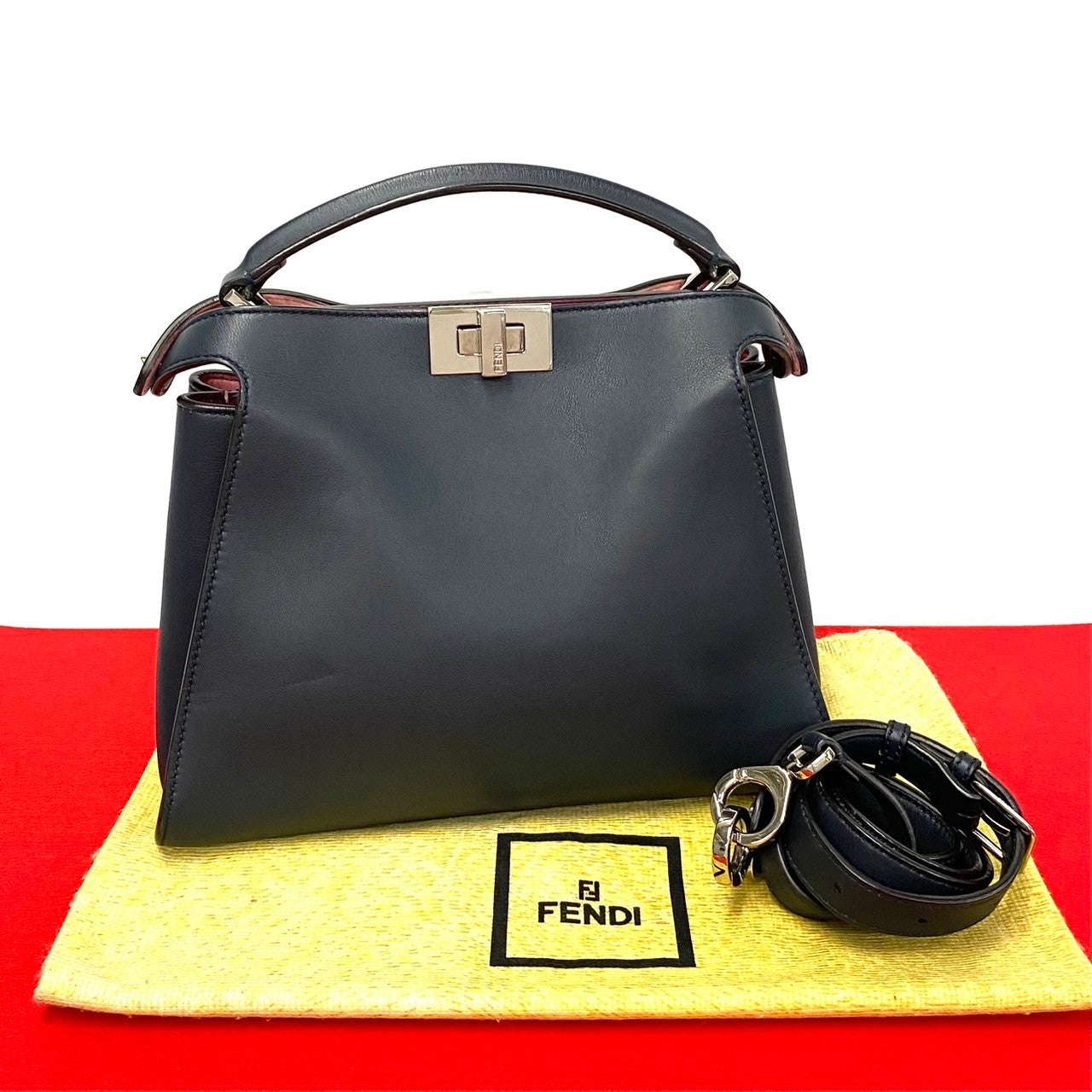 Fendi Shoulder Bag Peekaboo Essentials Women Leather Navy