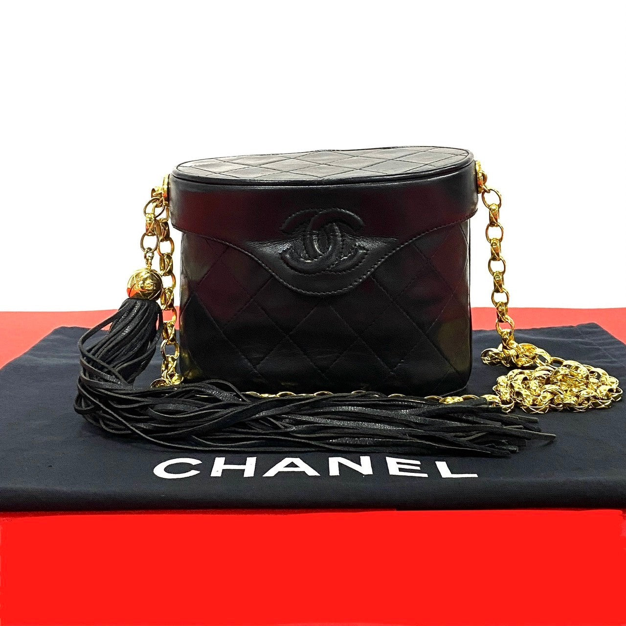 Chanel lambskin COCO Mark Fringe Matrasse Black Jewelry
