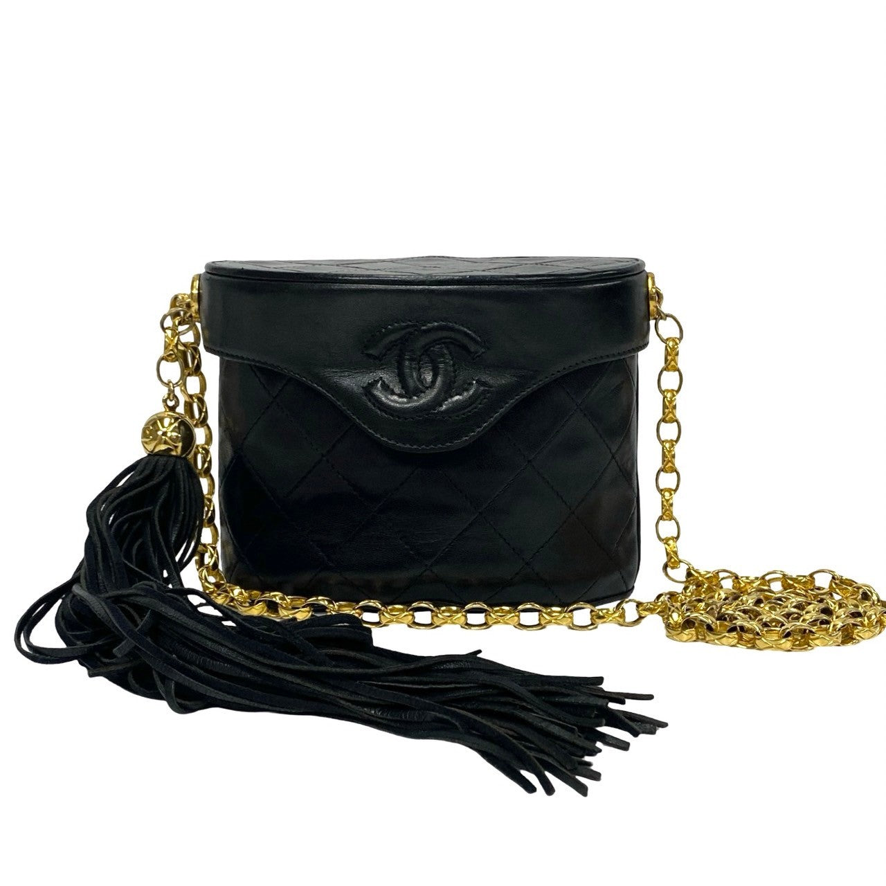 Chanel lambskin COCO Mark Fringe Matrasse Black Jewelry
