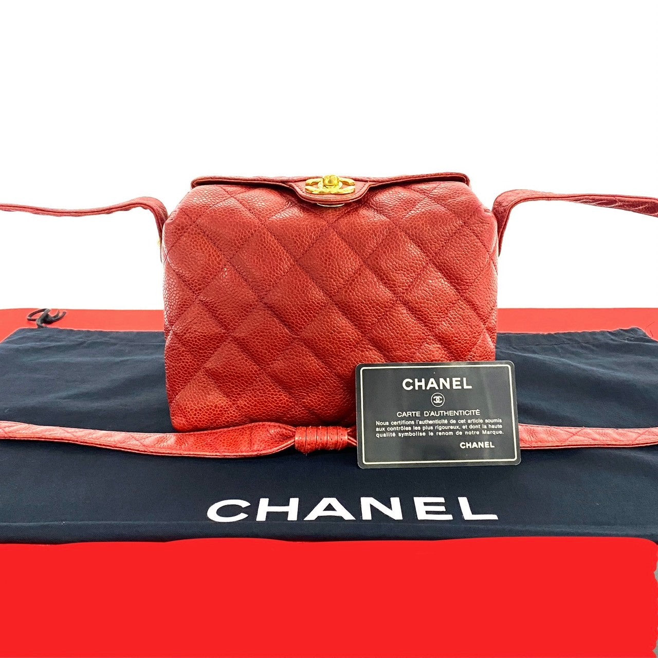Chanel Matt caviar skin COCO Mark Matrasse Red Shoulder Bag