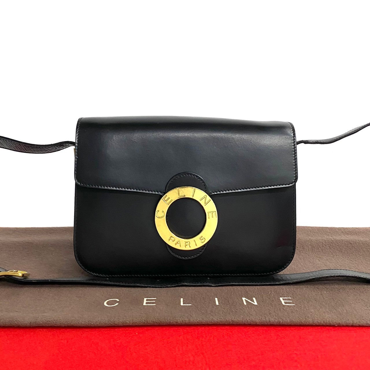Shoulder Bag Circle Metal Women Leather Black