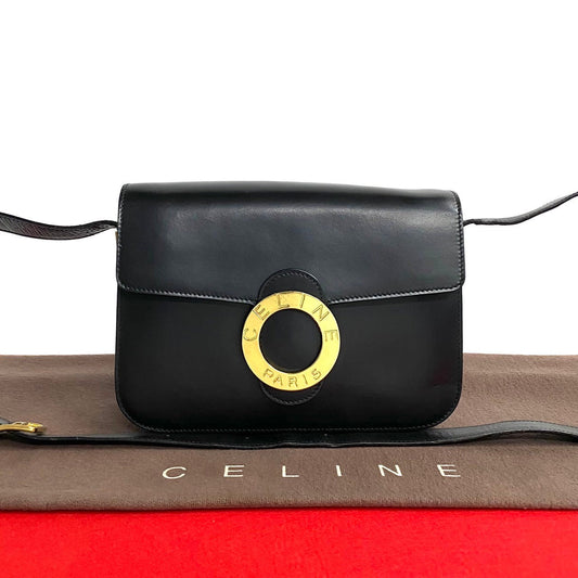Shoulder Bag Circle Metal Women Leather Black