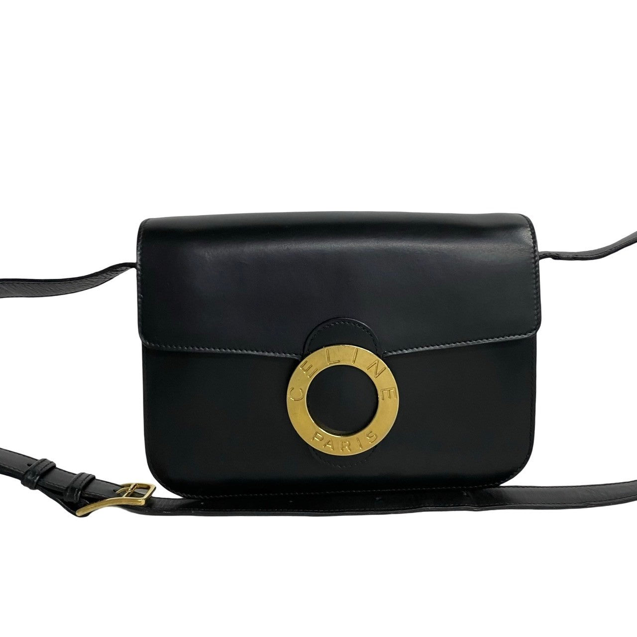 Shoulder Bag Circle Metal Women Leather Black