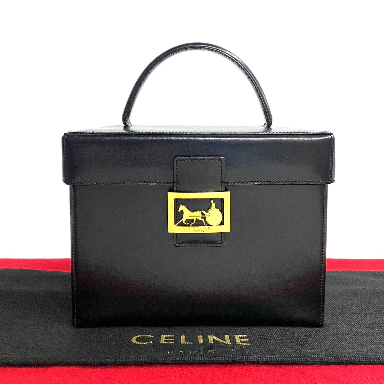 Carriage Metal Women Leather Black Travel Bag