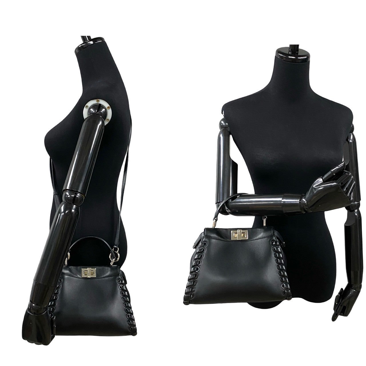 Fendi Shoulder Bag Peekaboo Iconic Women Leather Black Mini