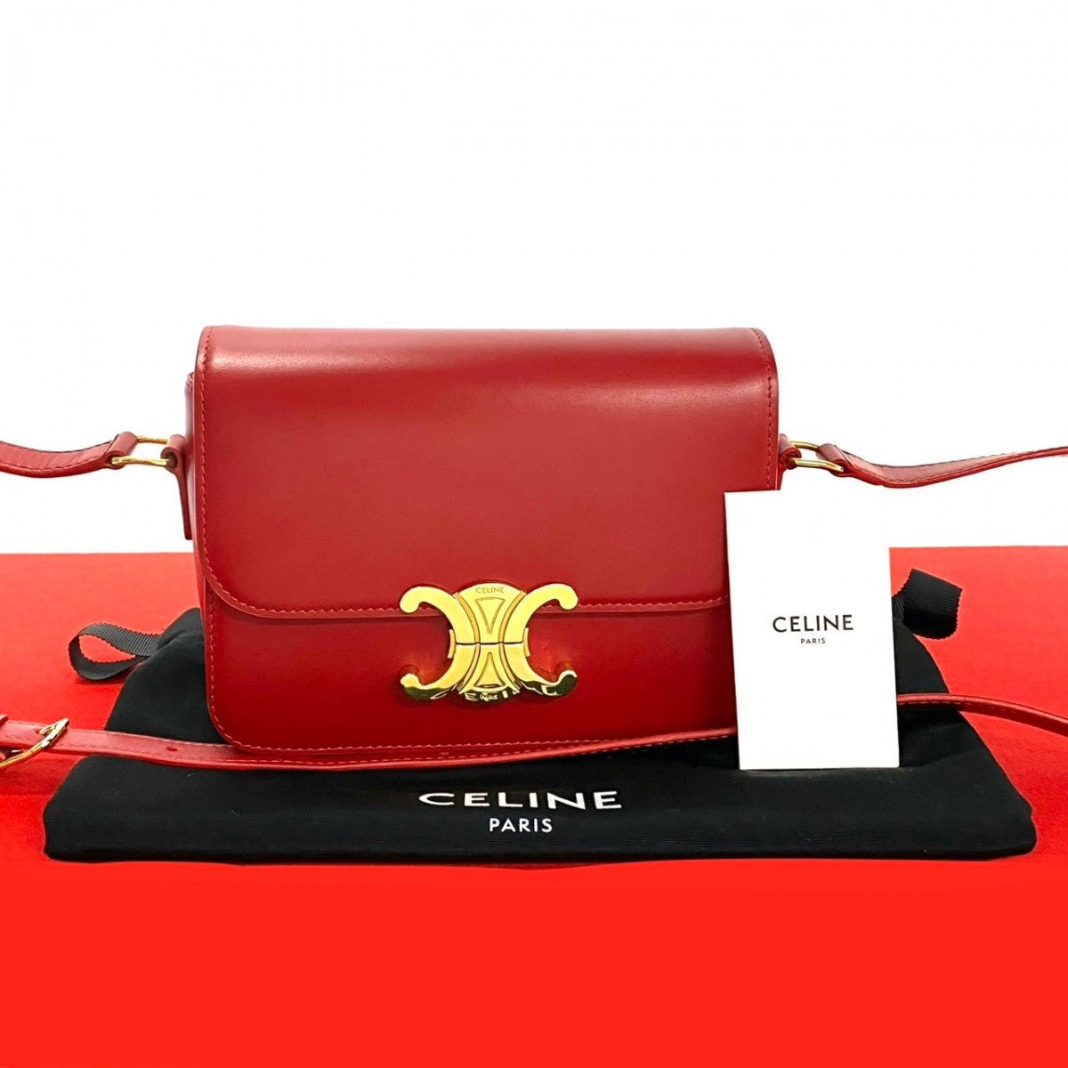 Shoulder Bag Triomphe Metal Women Leather Red