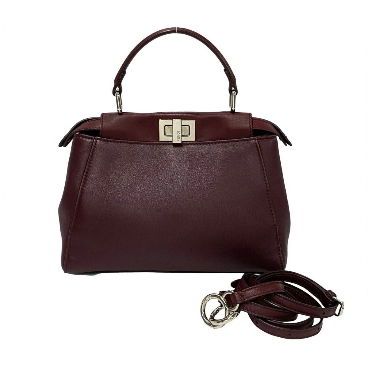 Fendi Shoulder Bag Wine Peek Boo Women Leather Red Mini