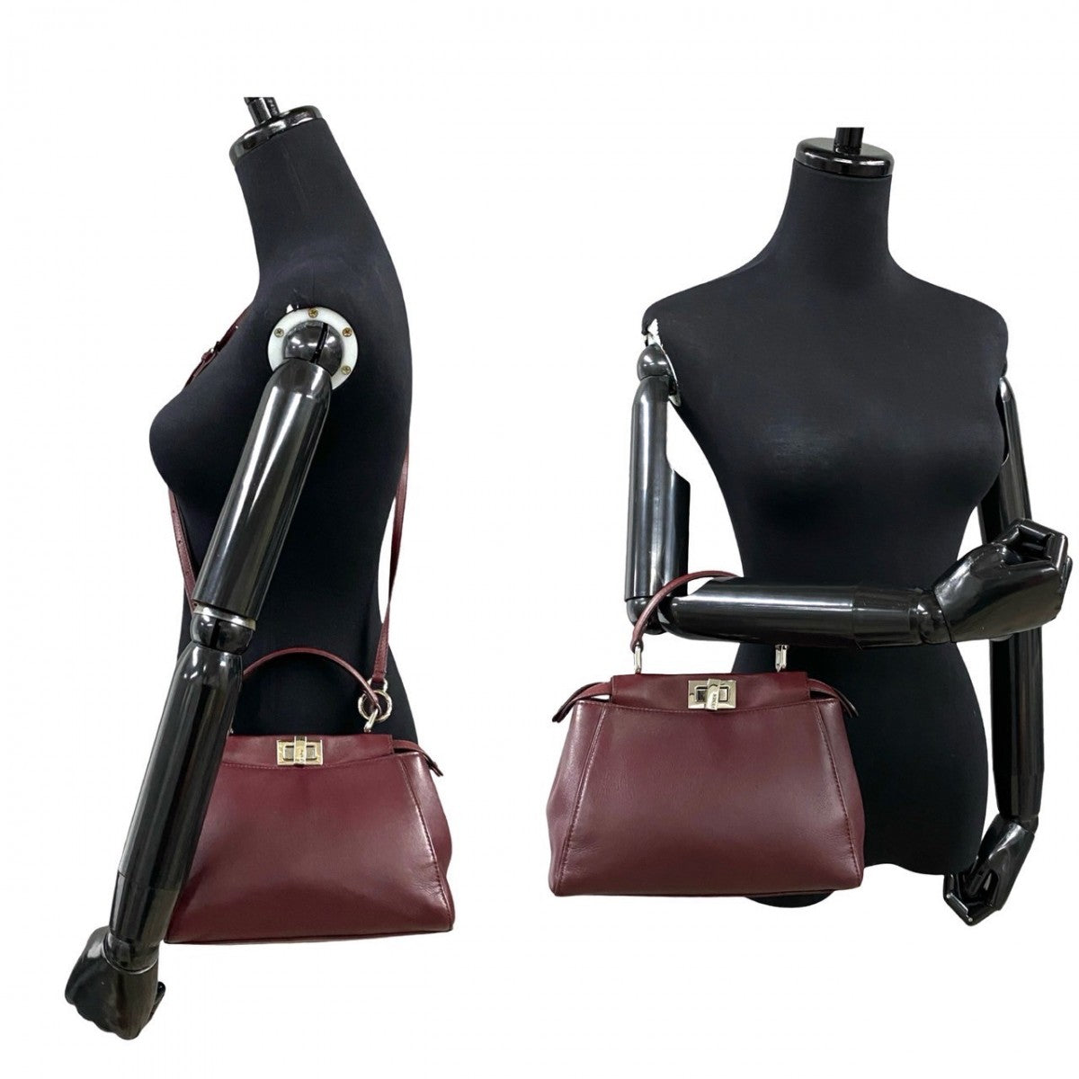 Fendi Shoulder Bag Wine Peek Boo Women Leather Red Mini