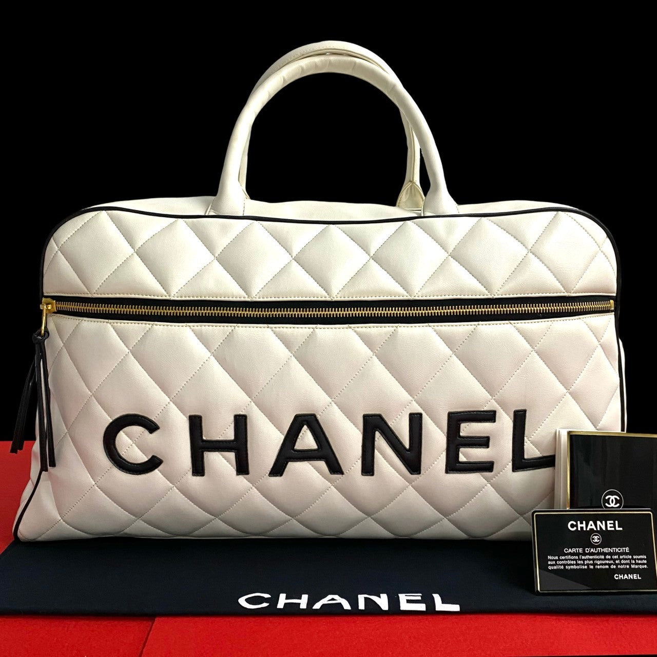 Chanel Boston Duffel Sports line Matrasse White Leather Travel Bag