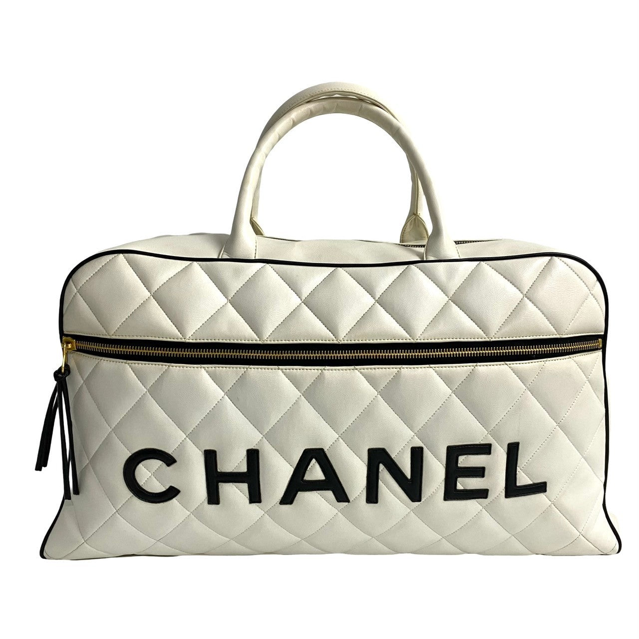 Chanel Boston Duffel Sports line Matrasse White Leather Travel Bag