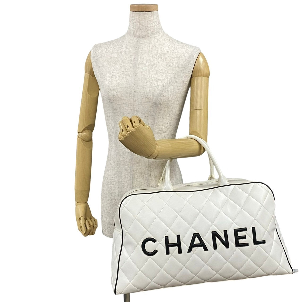 Chanel Boston Duffel Sports line Matrasse White Leather Travel Bag