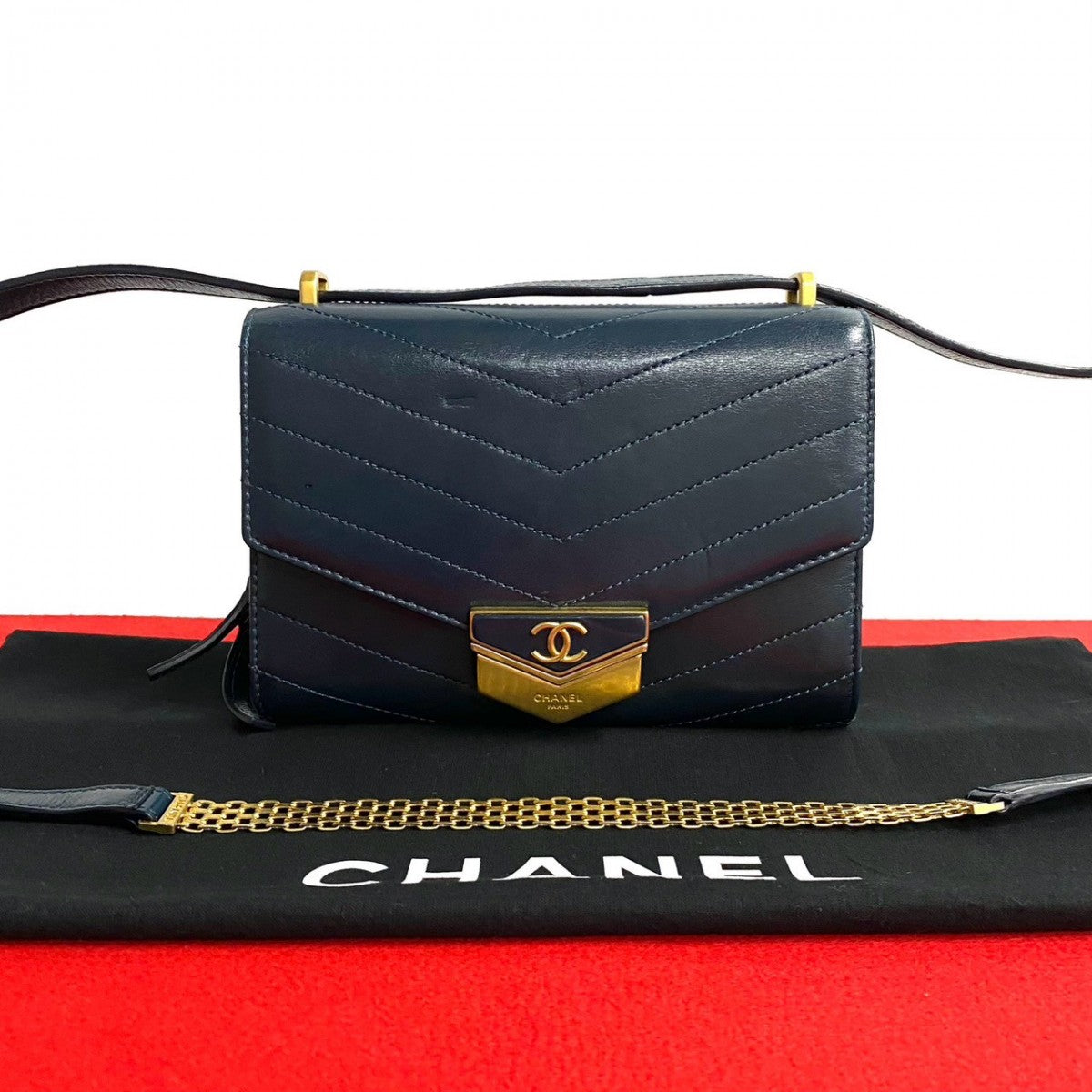 Chanel lambskin Navy COCO Mark Vstitch Shoulder Bag